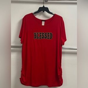 Short sleeve side cinch BLESSED rhinestone top